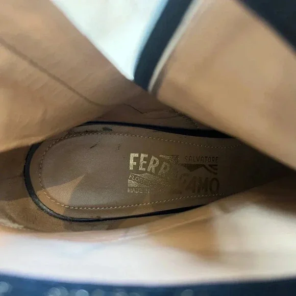 Salvatore Ferragamo | Atri Logo Gold Chain Leather Bootie - Black / Sz 9.5 - Picture 9 of 12